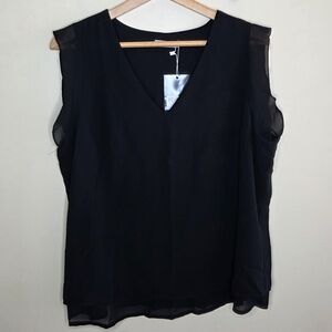 NWT Alice Co | Black Sleeveless Flutter Sleeve Split Back Blouse Size XL